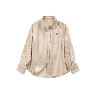 晶咕白标DADATATA 2025冬季新款【午茶曲奇】100棉竖条纹厚感衬衫
