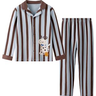 英氏儿童睡衣男童纯棉男孩春秋a类条纹家居服a类长袖套装2026新款