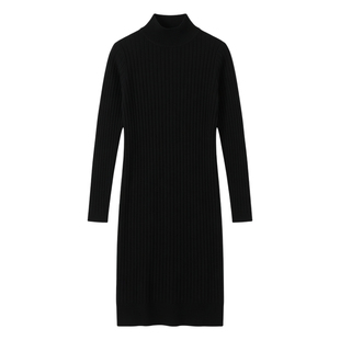 2026修身毛衣女春秋季连衣裙半高领针织裙中长款修身紧身包臀裙