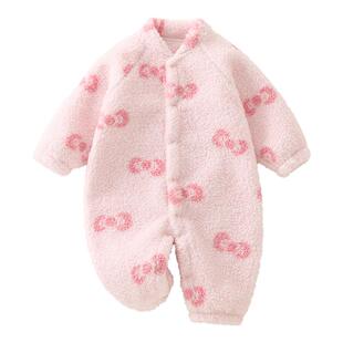 婧麒新生婴儿衣服秋冬季小月龄宝宝连体衣双面绒保暖睡衣冬装爬服