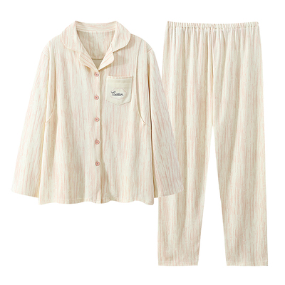 纯棉条纹吸汗月子服夏薄款6月份7产妇睡衣产后哺乳夏季孕妇家居服