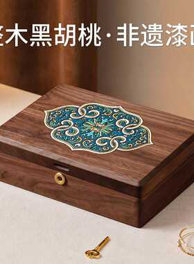 新中式千里江山实木旋转果盘双层大容量果盒零食糖果点心干果盒子
