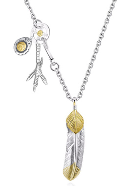 高桥吾郎纯银羽毛鹰爪叶子项链