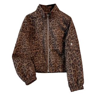 美式复古立领麂皮豹纹外套女夹棉加厚2025秋冬季新短款小个子夹克