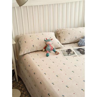 2023新款全棉加厚磨毛床单单件秋冬季条纹简约小碎花纯棉保暖单品