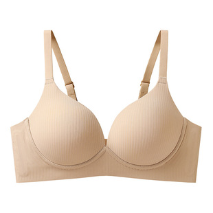 1028条纹杯面粉底液小胸聚拢显大无痕内衣女提拉防下垂不跑杯文胸