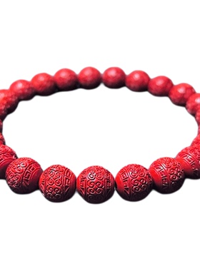 女款至纯朱砂回纹圆珠手串