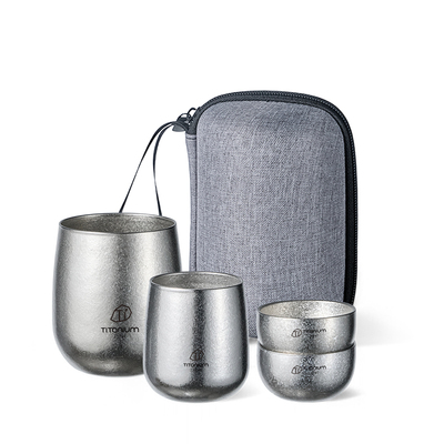 户外纯钛双层杯隔热防烫主人杯露营野炊鹅蛋杯家用钛杯茶水杯子