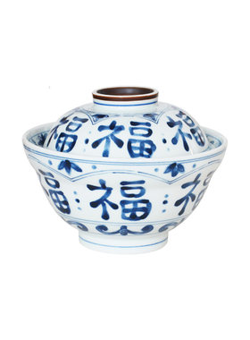 日本进口陶瓷釉下彩青花盖饭碗