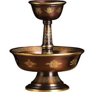 黄铜护法杯八吉祥西藏式密宗供佛用品大小号描金圣水供水杯供佛杯
