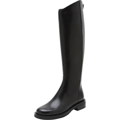 真美诗骑士靴英伦粗跟长靴胎牛皮