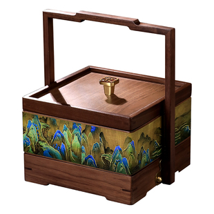 新中式高端精致果盒实木果盘食盒木质收纳提篮客厅干果手提点心盒