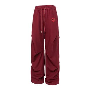 查尔斯桃心 美式垂感运动直筒宽松2025年春秋新款休闲长裤男皱褶