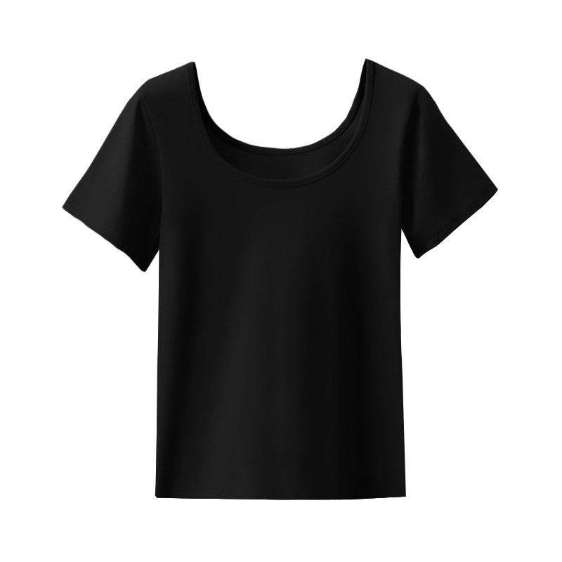 莫代尔短袖t恤女夏季修身薄款冰丝低领上衣u领半袖体恤2025年新款