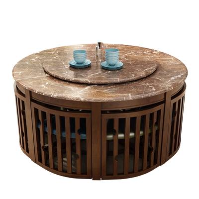 美式大理石圆形餐桌可收纳省空间