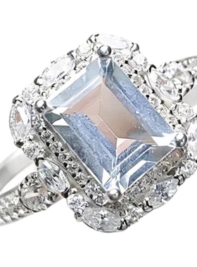 天然海蓝宝戒指6乘8方戒