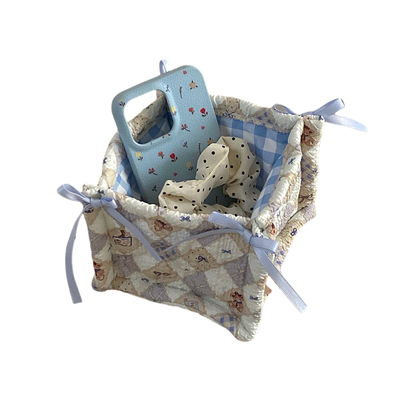 布艺桌面收纳筐韩系小熊ins风可折叠收纳盒杂物化妆品整理盒