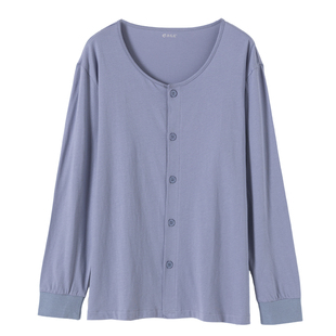 顶瓜瓜男士睡衣保暖上装顶呱呱开襟圆领宽松中年袖家居服100%棉男