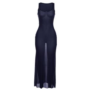 Ahagaga 时尚露背弹力网纱度假长裙性感低胸吊带欧美辣妹连衣裙女