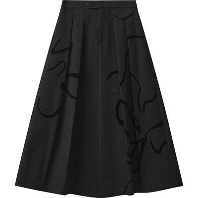 播商场同款黑色优雅半裙女2024春秋气质别致百褶裙BDR3BD1844