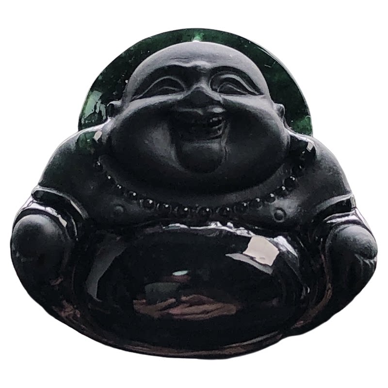 缅甸纯天然翡翠A货墨翠佛公吊坠