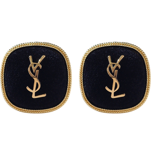 简约方块黑色丝绒秋冬耳饰高级感大脸适合的耳环字母小香风耳钉