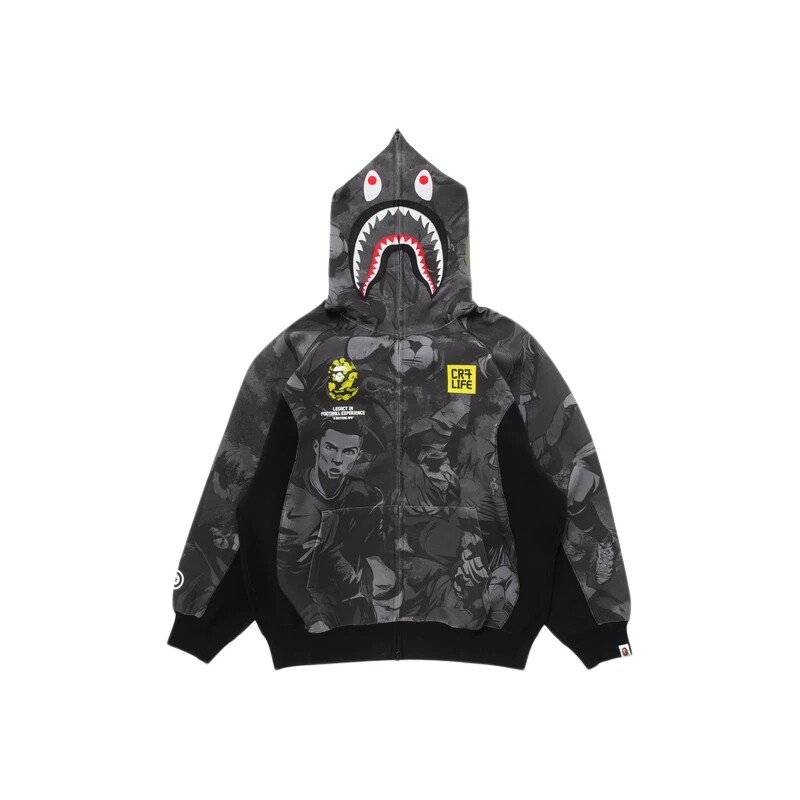 BAPE X CR7 LIFE联名男装26年春夏满印全拉链鲨鱼连帽卫衣910151Q