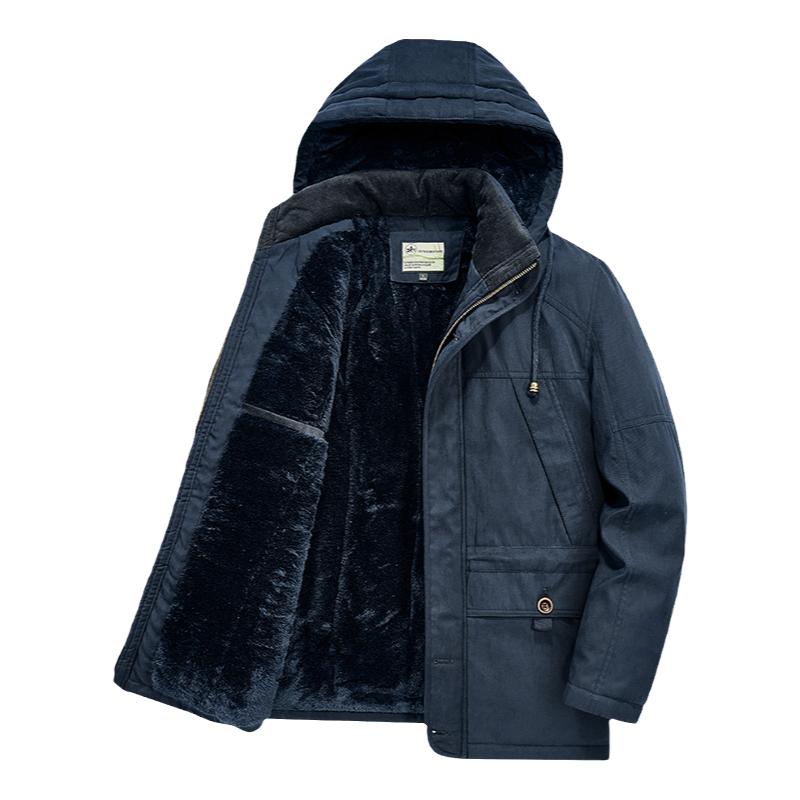 棉服男款冬季加绒加厚中长款棉衣