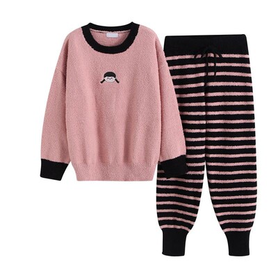 冬季睡衣女半边绒保暖加厚家居服