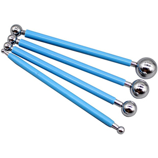 大小圆头丸棒4支组超轻粘土软陶翻糖工具 全金属不锈钢雕刻组