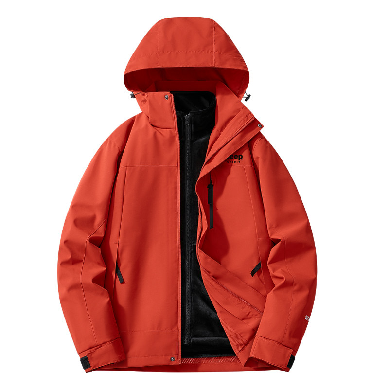 JEEPSPIRIT雀红色冲锋衣男女中老年户外防水登山服三合一男士外套