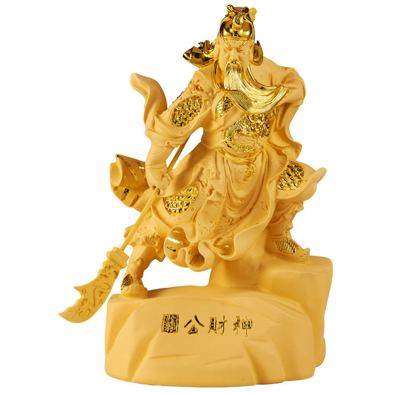武关公佛像摆件沙金关二爷关羽家居办公室客厅装饰树脂工艺品