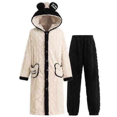 睡衣男秋冬季加厚绒珊瑚绒可爱卡通可外穿法兰绒睡袍睡裤两件套装