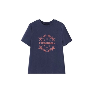 顽季果 韩系chic小上衣~星星复古印花宽松正肩百搭圆领短袖T恤女