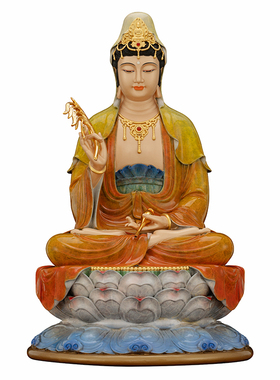 典藏黄铜鎏金观音菩萨佛像居家中式供奉大慈悲南海观世音坐莲摆件