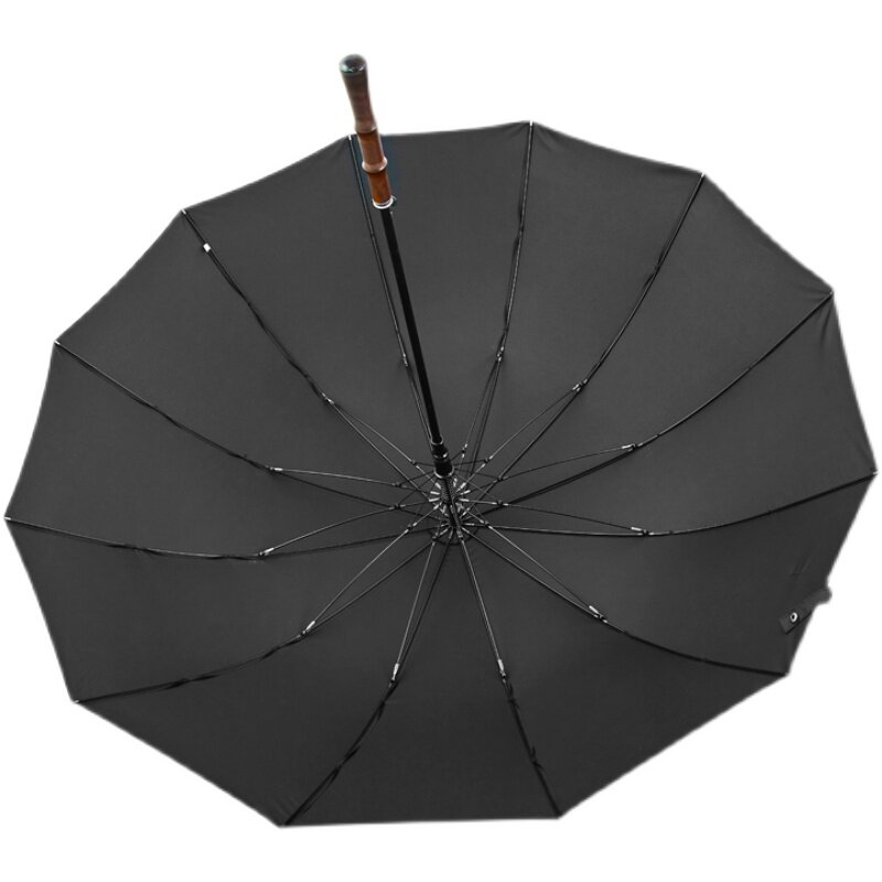 红木高端男士12骨结实直柄雨伞