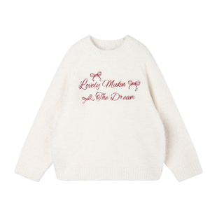 MUCMUKN【新年前奏】蝴蝶结绣花毛衣羊毛混纺抗起球女童冬季新款