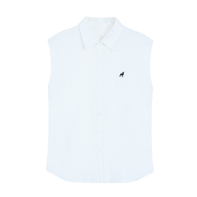 pusumede轻氧呼吸感|1OO亚麻无袖衬衫女宽松气质通勤小飞袖上衣