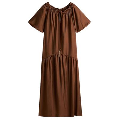 HM S/S女装连衣裙春季抽绳设计衬衫短袖有领长裙1276491