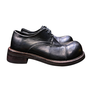 固特异复古英伦休闲真皮低帮大头手工装皮鞋男高端水洗马皮德比鞋