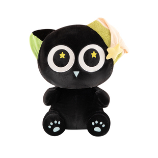 晚安罗小黑玩偶黑色猫咪毛绒玩具大眼猫公仔猫猫抱枕儿童娃娃女生