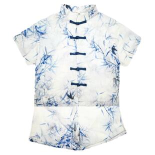 夏-水墨竹亲子新中式男童唐装女童旗袍裙姐弟装中国风汉服