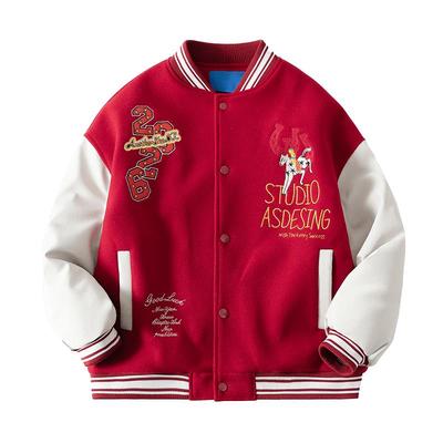 马年撞色呢子拼接加厚棒球棉服潮