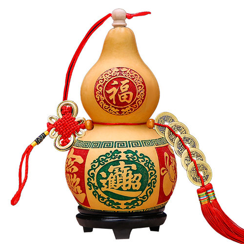 葫芦挂件五帝钱铜钱真品天然葫芦开口摆件门对门卧室家居客厅装饰