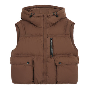 pusumede 轻盈如羽 90白鸭绒连帽马甲背心女保暖无袖羽绒服外套