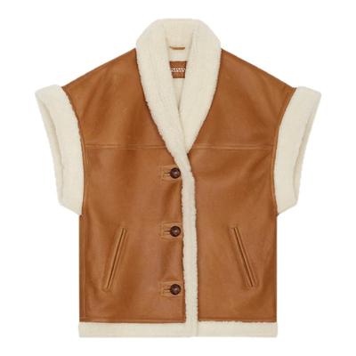 ISABEL MARANT MEDILIA法式宽松立领羊毛皮马甲外套女