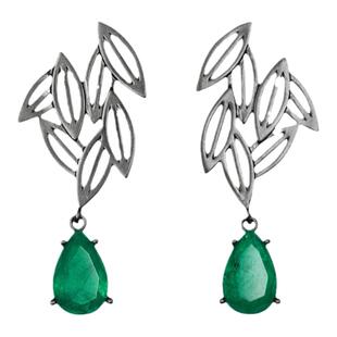 朗睦原创天然石祖母绿耳钉多叶茶韵耳环耳饰女新中式春天夏天胸针