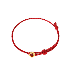 999足金钱币红绳手链女24K黄金转运珠编织好运吉祥小手绳男设计感