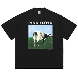 热石HotStone摇滚T恤潮牌短袖T恤摇滚乐队pinkFloyd 奶牛专辑海报