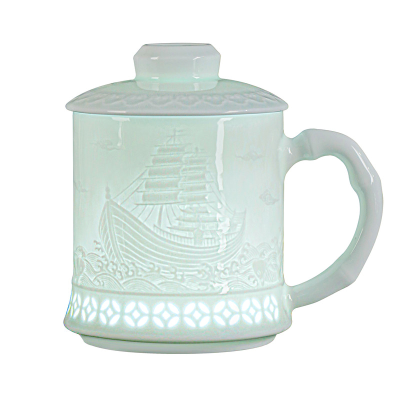 景德镇影青玲珑瓷高温茶漏杯中式